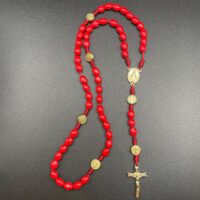 Corona del rosario in legno rosso con Medaglia Miracolosa dorata